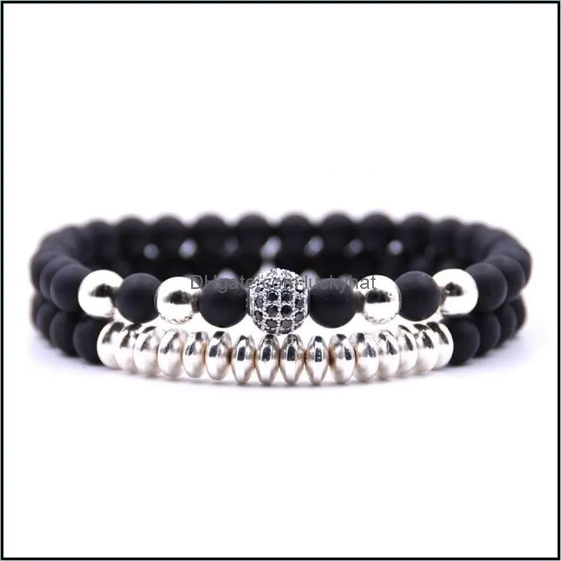 two 6mm matte black agate microinlaid zircon bracelet for men and women couples from reiki healing bracelet gifts