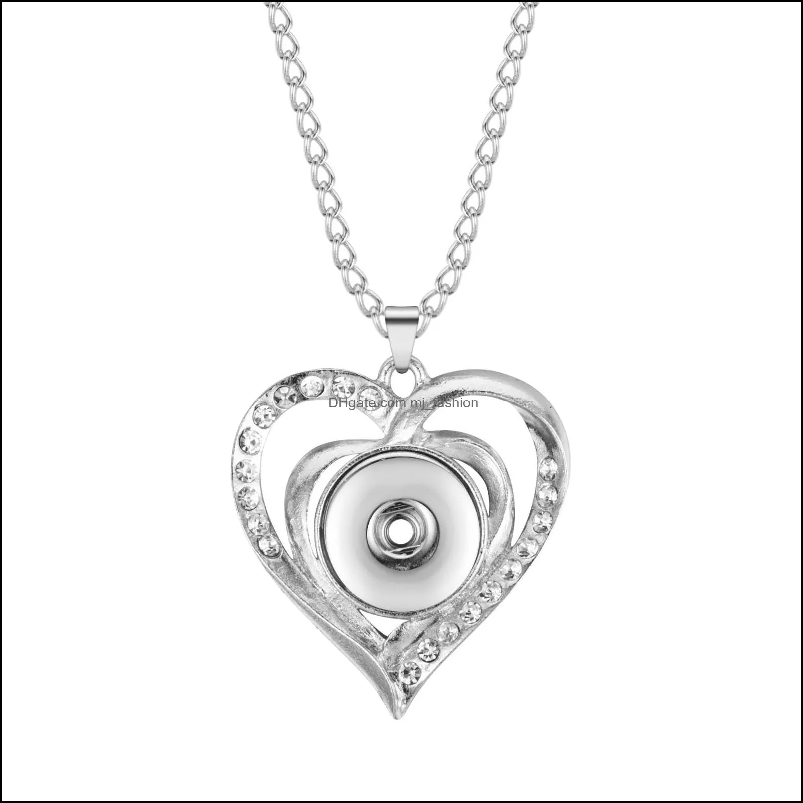 snap button jewelry rhinestone silver rose gold heart shape pendant fit 18mm snaps buttons necklace for women men noosa