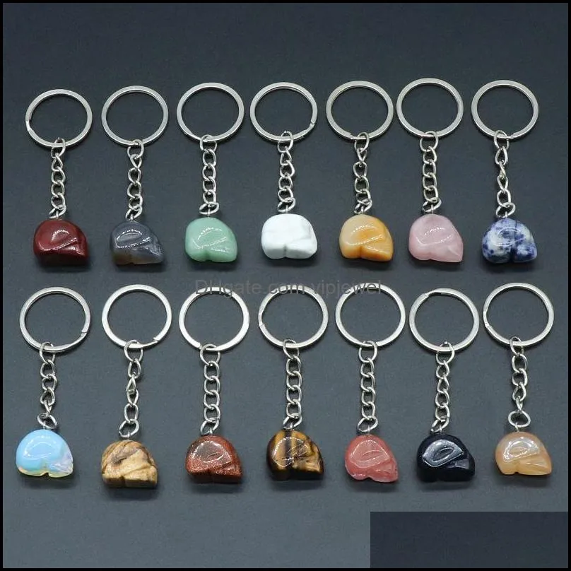 healing reiki chakra natural stone skull key rings pendant keychain crystal chakras quartz chains jewelry accessories