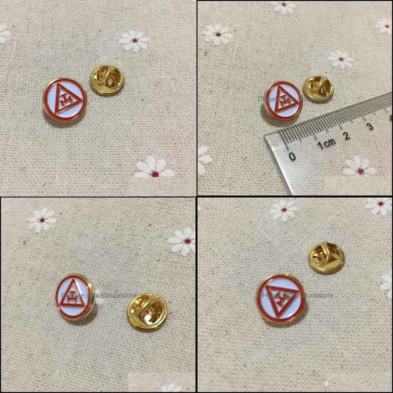 10pcs 13mm small size masonic masonry pins mason lapel pin metal badges enamel brooch round  rite triple tau circle