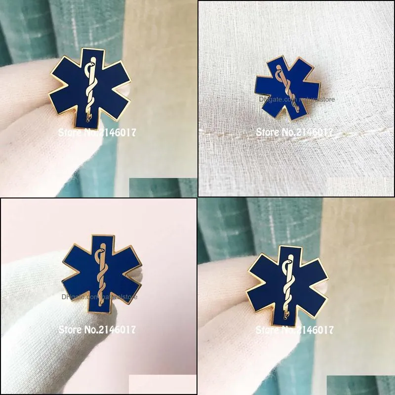 10pcs star of life paramediciron doctor pins blue enamel snake symbol metal badge custom nursing ambulance lapel pin brooch
