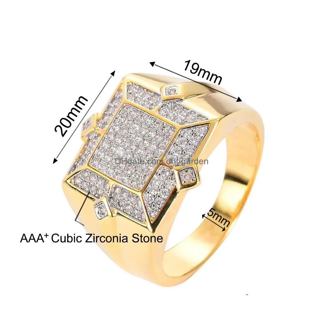 cz rings for mens geometric hip hop gold silver plated jewelry iced out full diamond bling bling ring hip hop jewelry