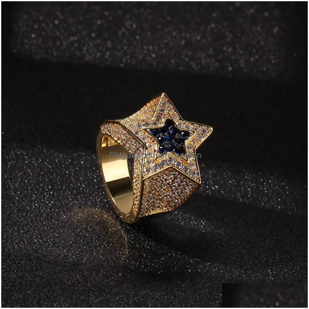 mens zircon star ring diamond euramerican hip hop jewelry copper iced out rings