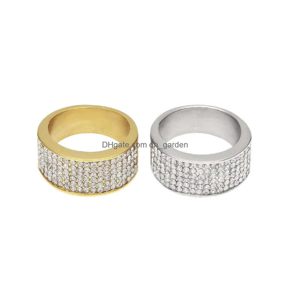 mens jewelry hip hop jewelry iced out diamond gold rings luxury gold plated stainless steel round rings gift for men