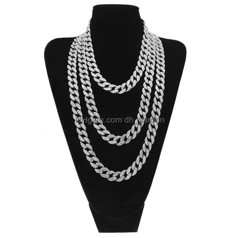 karopel iced out bling rhinestone mens gold silver  cuban link chain necklaces diamond mens hip hop necklace
