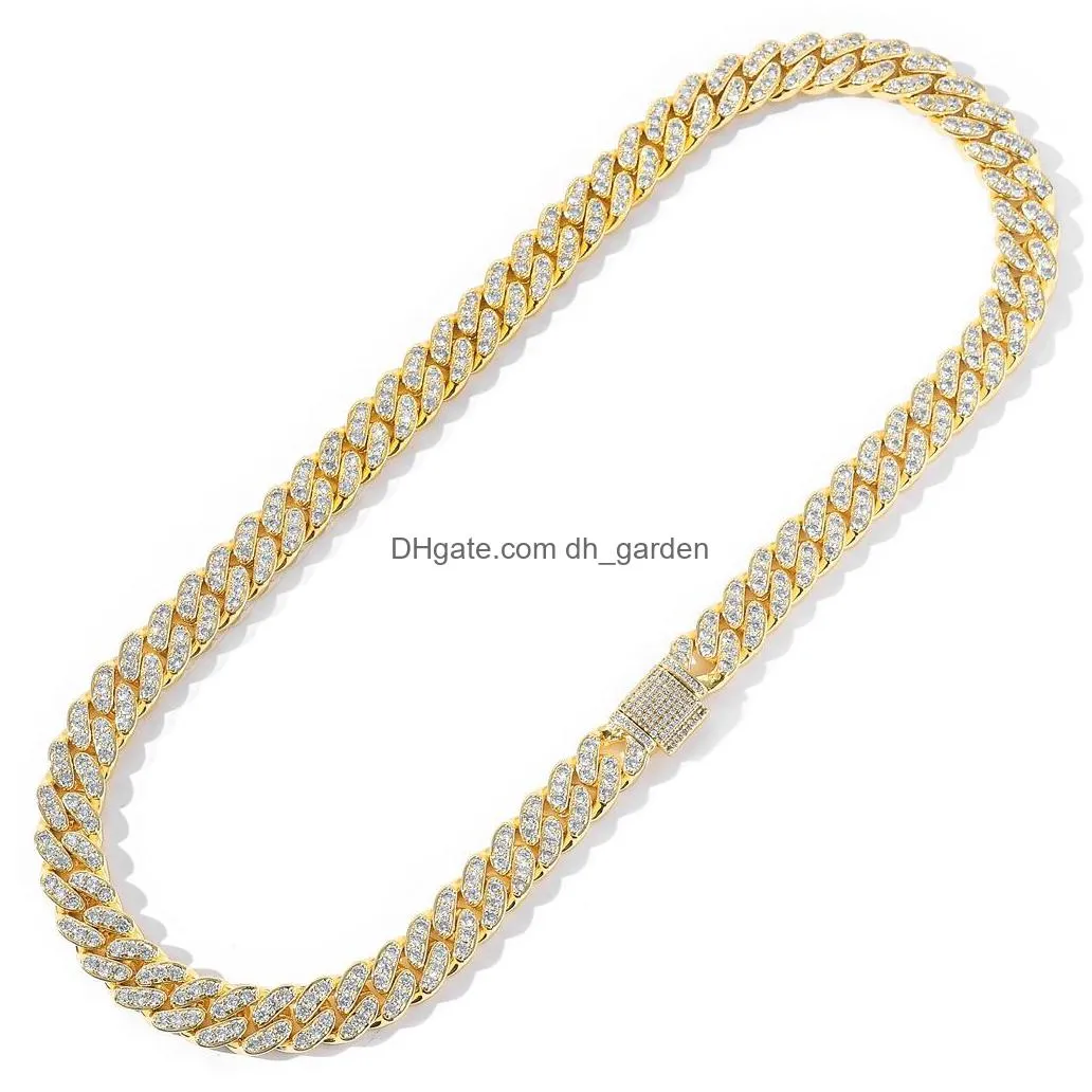 12mm diamond  prong setting cuban link chain tennis necklaces 14k white gold silver iced out icy cubic zirconia jewelry