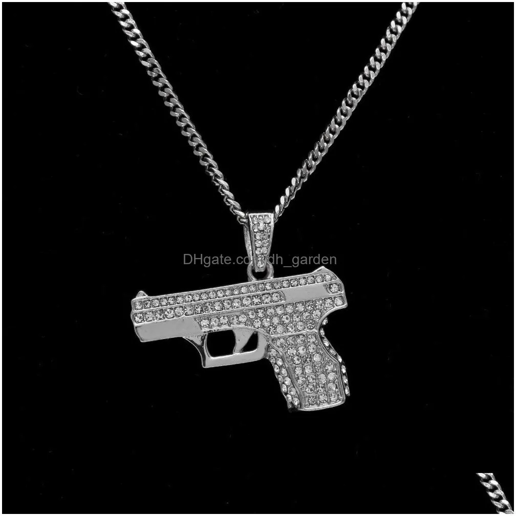 mens fashion necklace full diamond pistol pendant hip hop necklaces for men gold plated cool hiphop chains