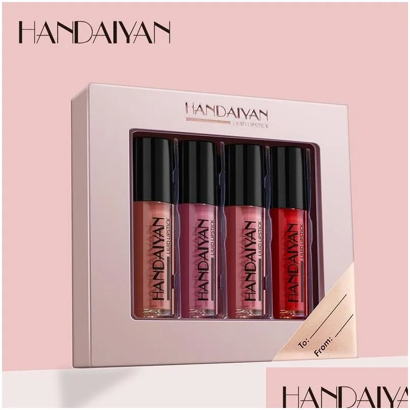 handaiyan moisturizing lip gloss boxes and matte liquid lipstick set 4 color in 1 box makeup box