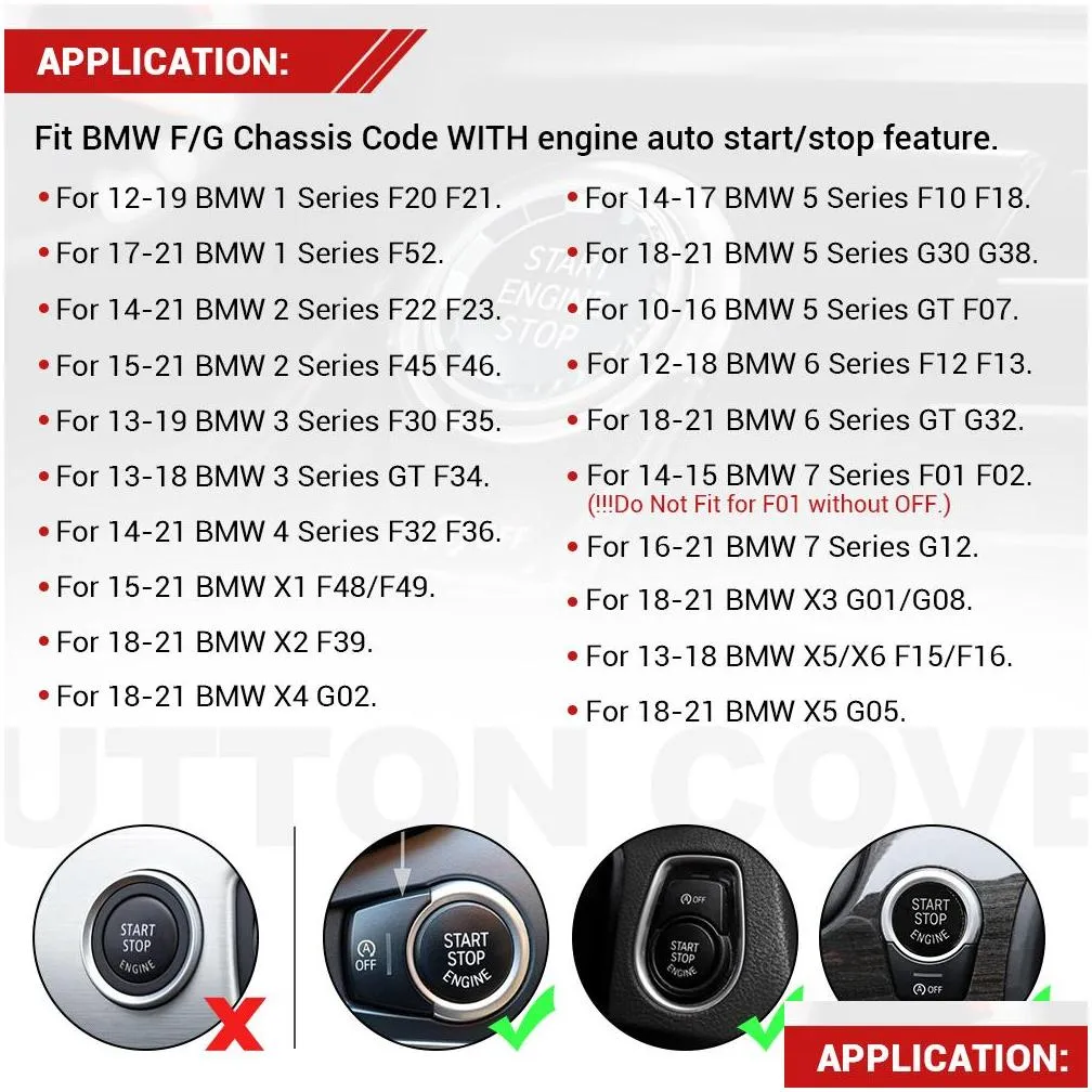 car styling engine start stop switch button sticker for bmw 1 2 3 4 5 6 7 series f20 f21 f22 f23 f30 f34 f10 f18 f12 f07 f01