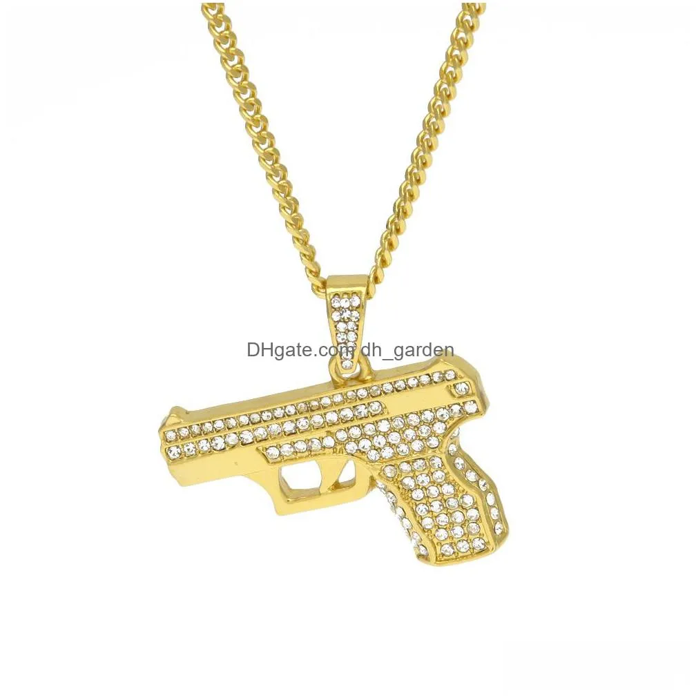 mens fashion necklace full diamond pistol pendant hip hop necklaces for men gold plated cool hiphop chains