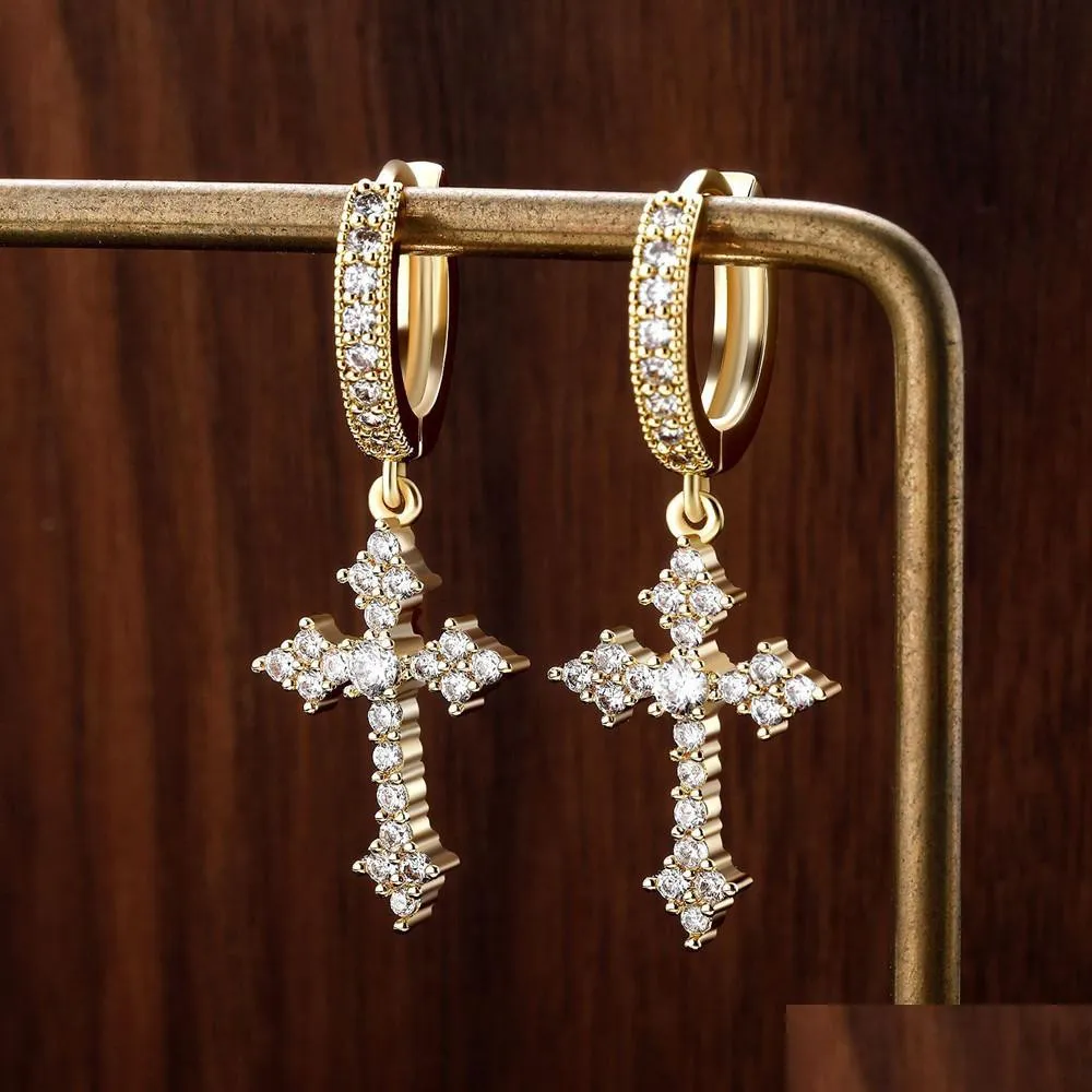 new cross earrings for women iced out cubic zirconia jewelry hip hop simple fashion diamond earring set party gift