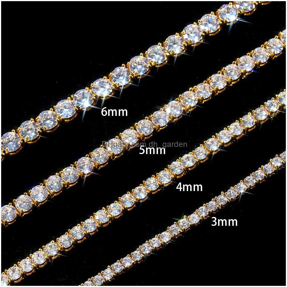 iced out tennis chain hip hop bling jewelry mens necklace silver gold diamond necklaces 3mm 4mm 5mm 6mm