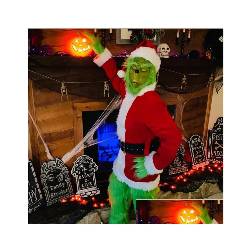the green monster christmas cosplay costume christmas outfits with mask hats props xmas gift
