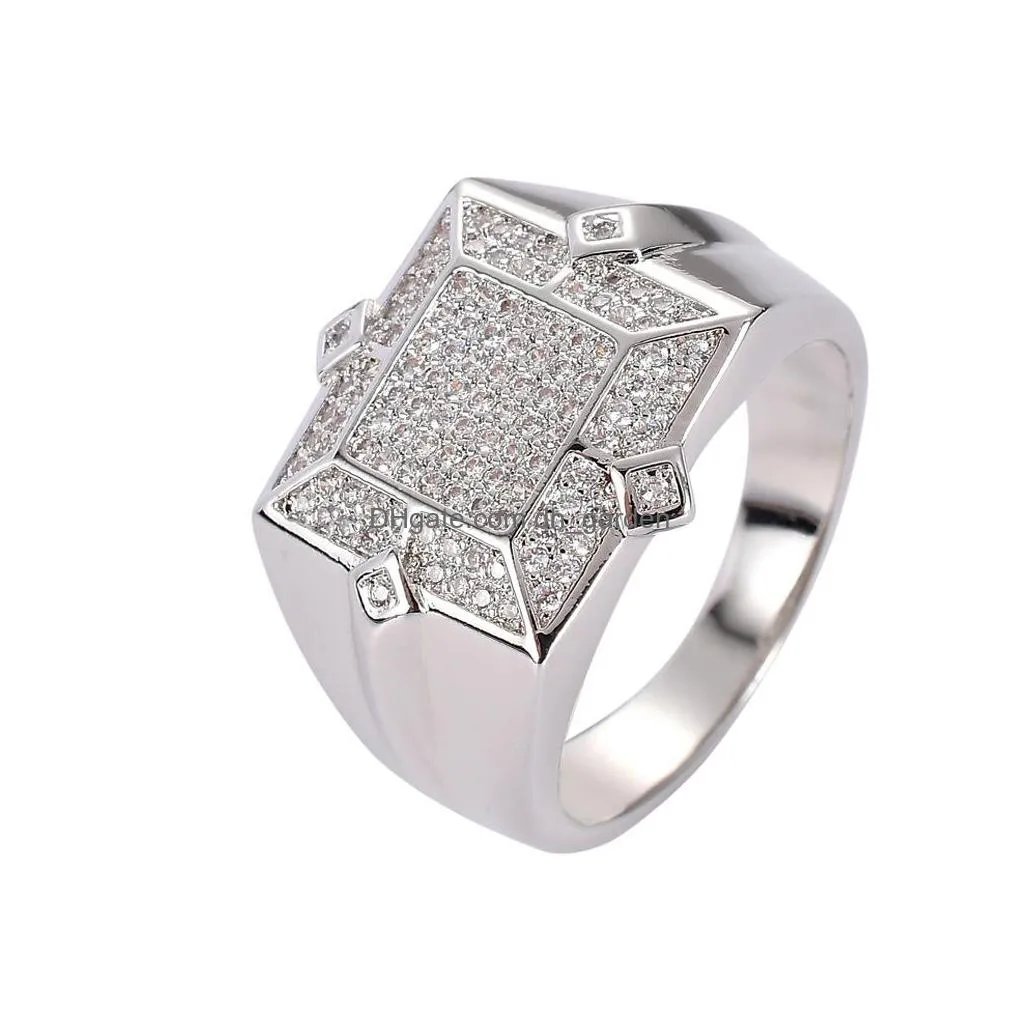 cz rings for mens geometric hip hop gold silver plated jewelry iced out full diamond bling bling ring hip hop jewelry