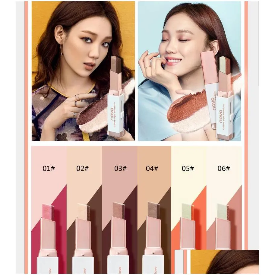 novo double color stereo gradient velvet eyeshadow stick shimmer earth shadow cream pen sombra eye makeup cosmetic set eyes