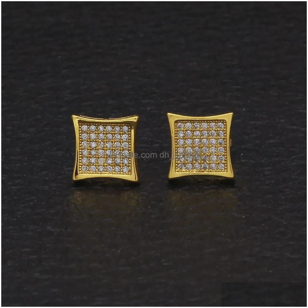 new mens designer jewelry stud earrings hip hop fashion earrings gold simulated diamond square earrings for men