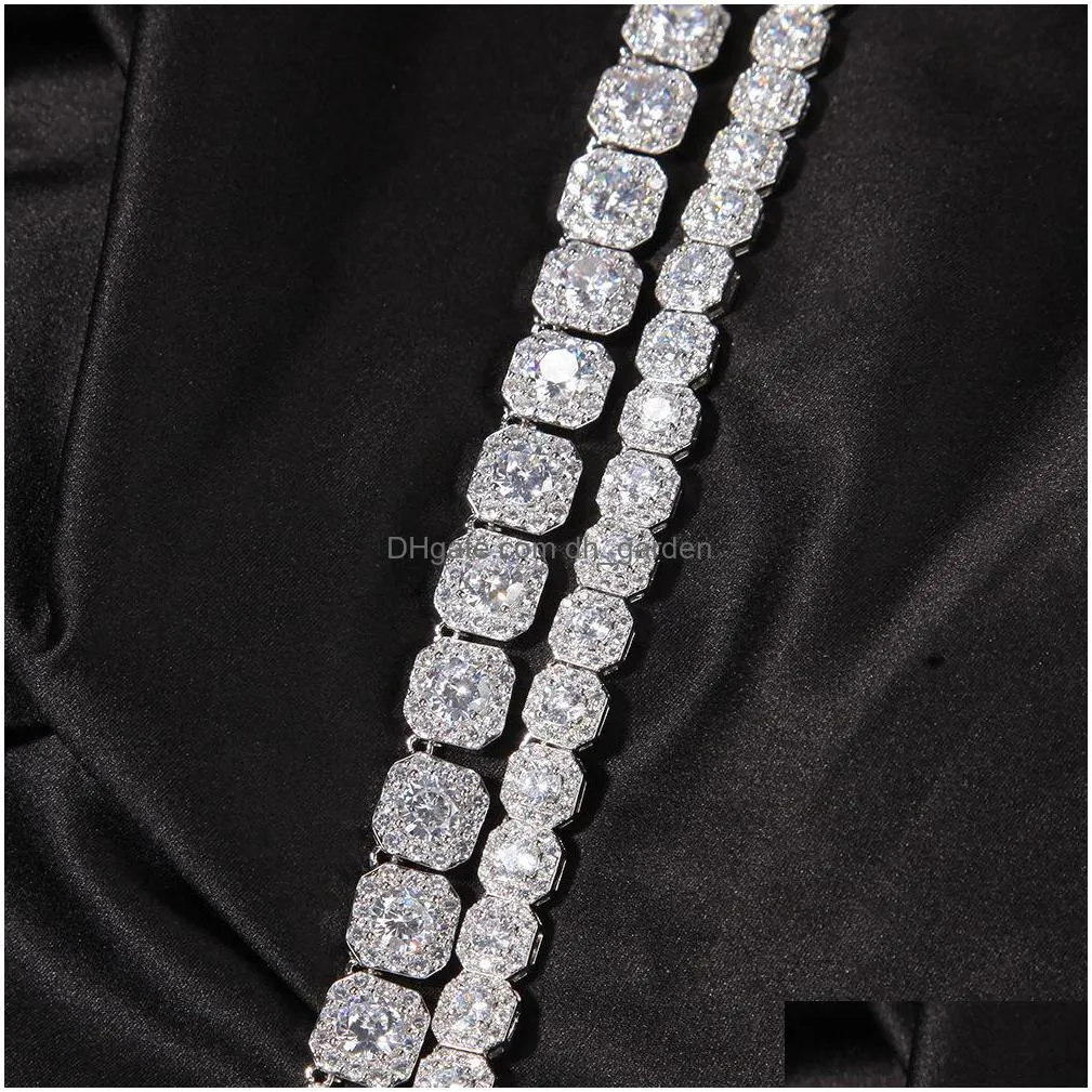 9mm square rock sugar zircon dianond tennis bracelt chain cubic zirconia 14k gold chains mens jewelry hip hop bracelets