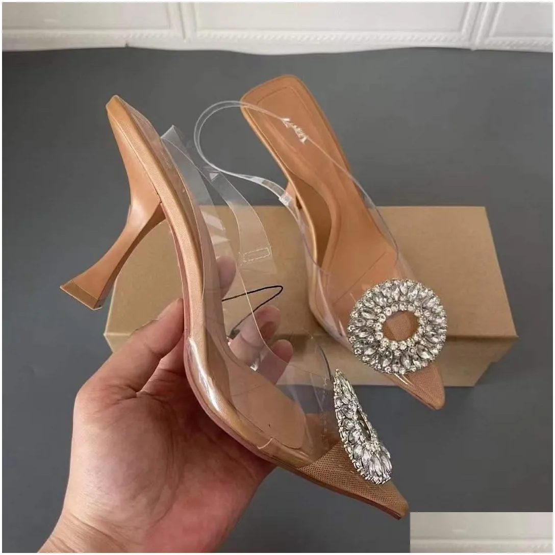 za heels luxury rhinestone party wedding bride shoes women high heels slingback sexy stiletto transparent sandals ladies pumps cl0440