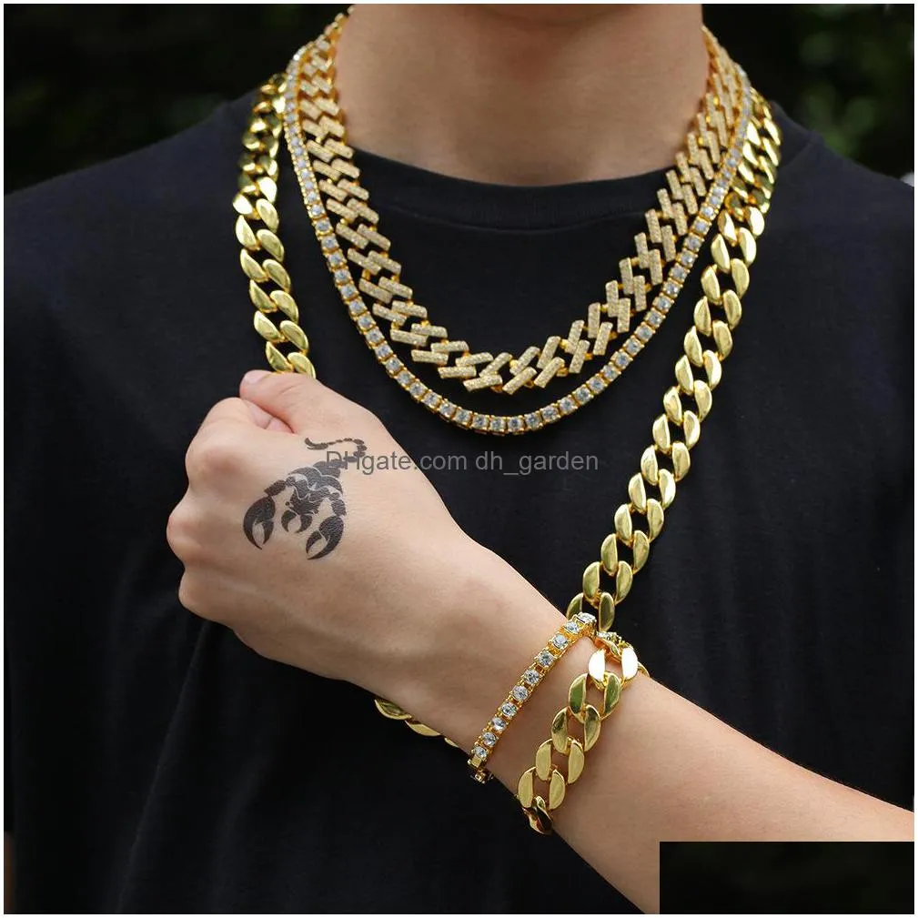 stainless steel necklaces mens 14k gold plated chains high polished  cuban link necklace punk curb chain necklaces bracelets