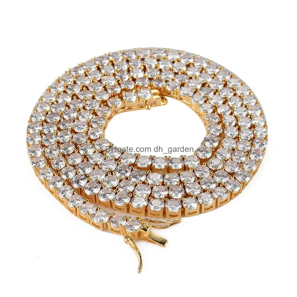 full diamond cz bling chains jewelry gold silver necklaces mens hip hop iced out cubic zirzon tennis chain necklace