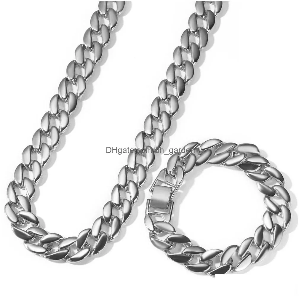 stainless steel necklaces mens 14k gold plated chains high polished  cuban link necklace punk curb chain necklaces bracelets