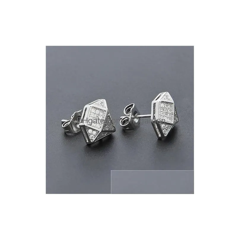 new luxury designer jewelry mens earrings 18k gold and white gold princess cut diamond stud earrings hip hop cz cubic zirconia fashion