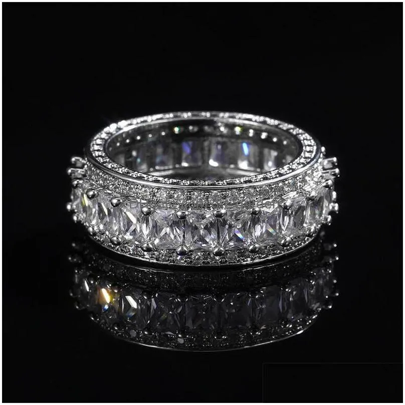 925 sterling silver fill full cz diamond gemstones party moissanite women wedding ring for love gift