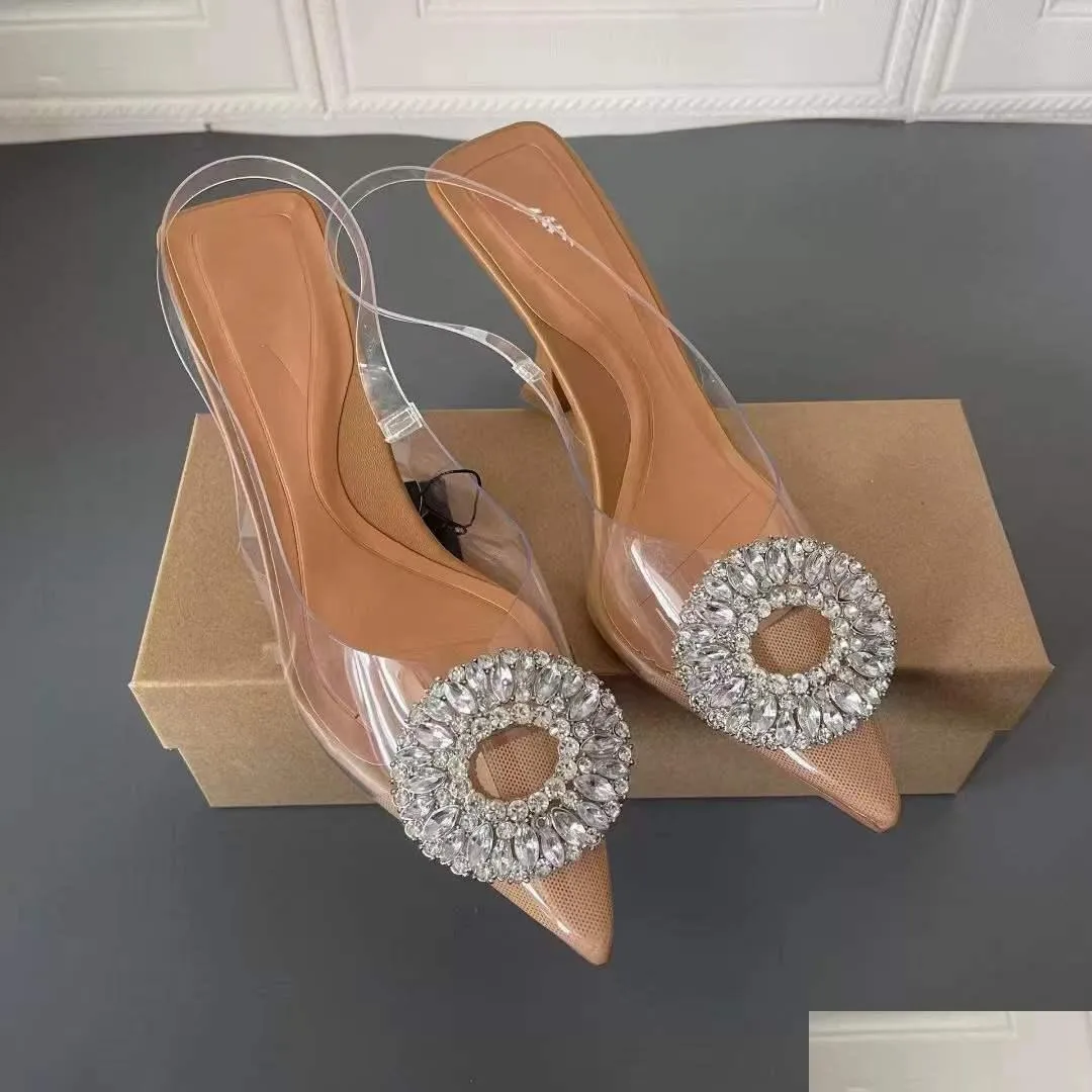 za heels luxury rhinestone party wedding bride shoes women high heels slingback sexy stiletto transparent sandals ladies pumps cl0440