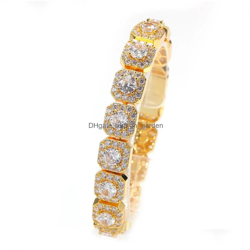 13mm square iced out dianond tennis bracelets chain cubic zirconia designer diamond 14k gold bracelet mens jewelry
