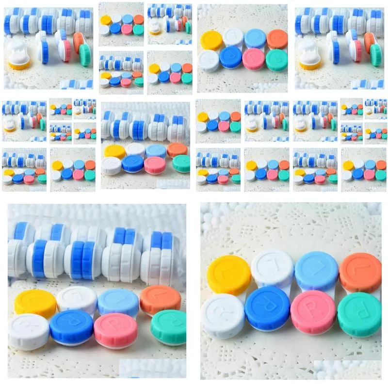 wholesale 100pcs contact case lens color contact transparent with colors contact cases left and right different