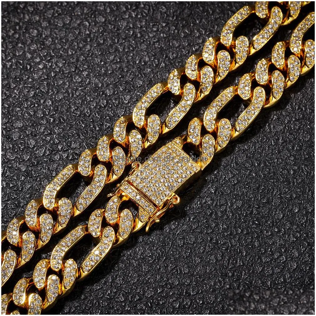 13mm hip hop bling chains jewelry men iced out chains rap personality alloy diamond figaro cuban link chains necklaces