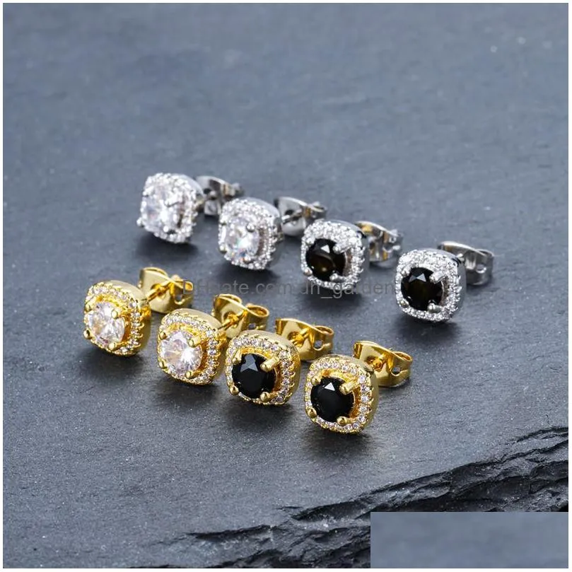 hip hop mens stud earrings jewelry new fashion round gold silver black mens diamond iced out earrings gift