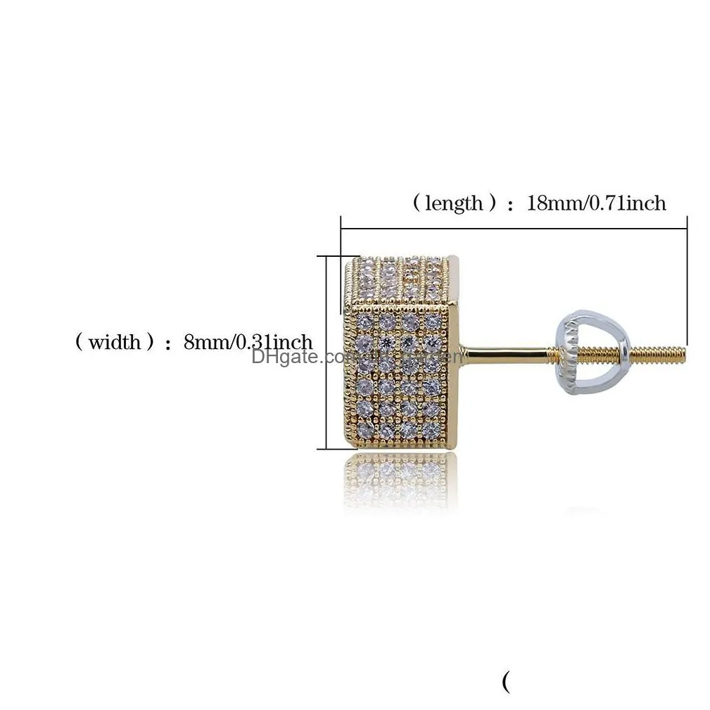 luxury designer earrings mens diamond earrings micro pave square cz gold plated iced out bling stud earings