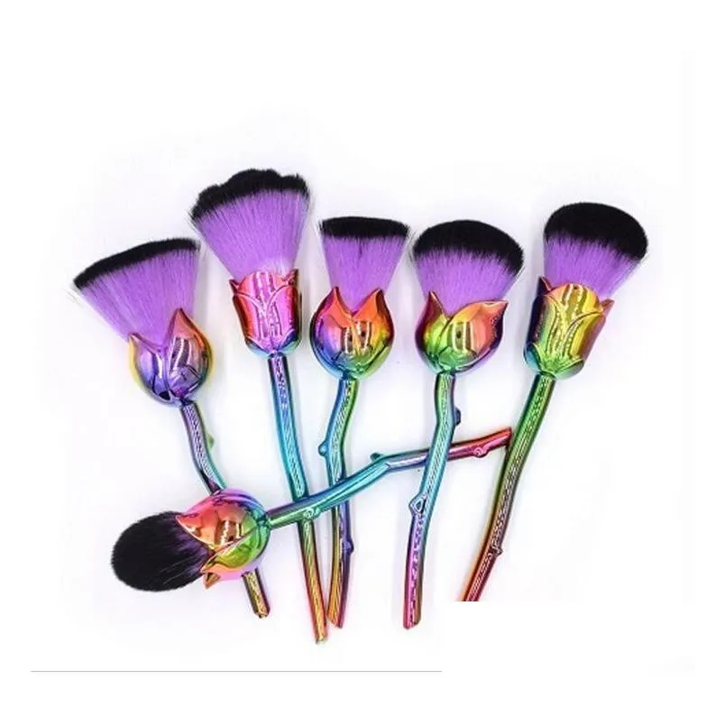 rose flower makeup brush 6pcs set powder foundation blush brush soft rose flower makeup brushes set