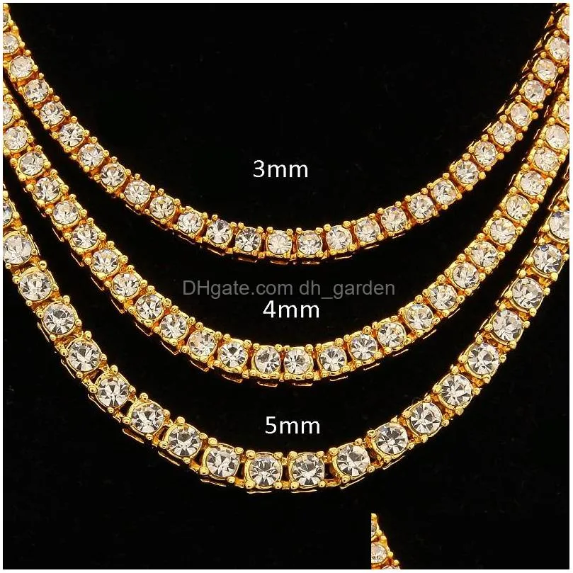 fashion mens diamond iced out tennis chain hip hop jewelry necklace silver rose gold chain necklaces 3mm 4mm 5mm