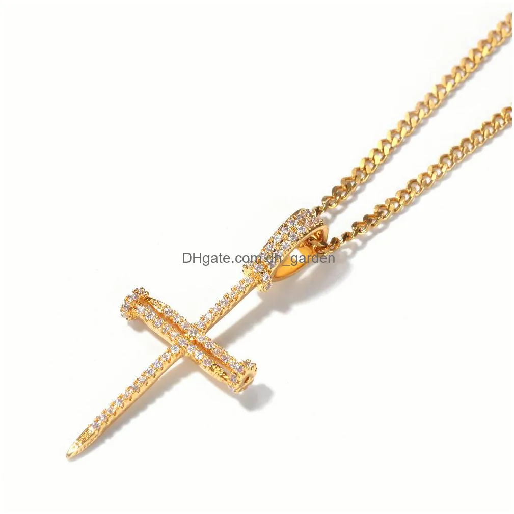 gold silver iced out cross pendant chains for mens hip hop jewelry with stainless steel  cuban link or twist chain necklace