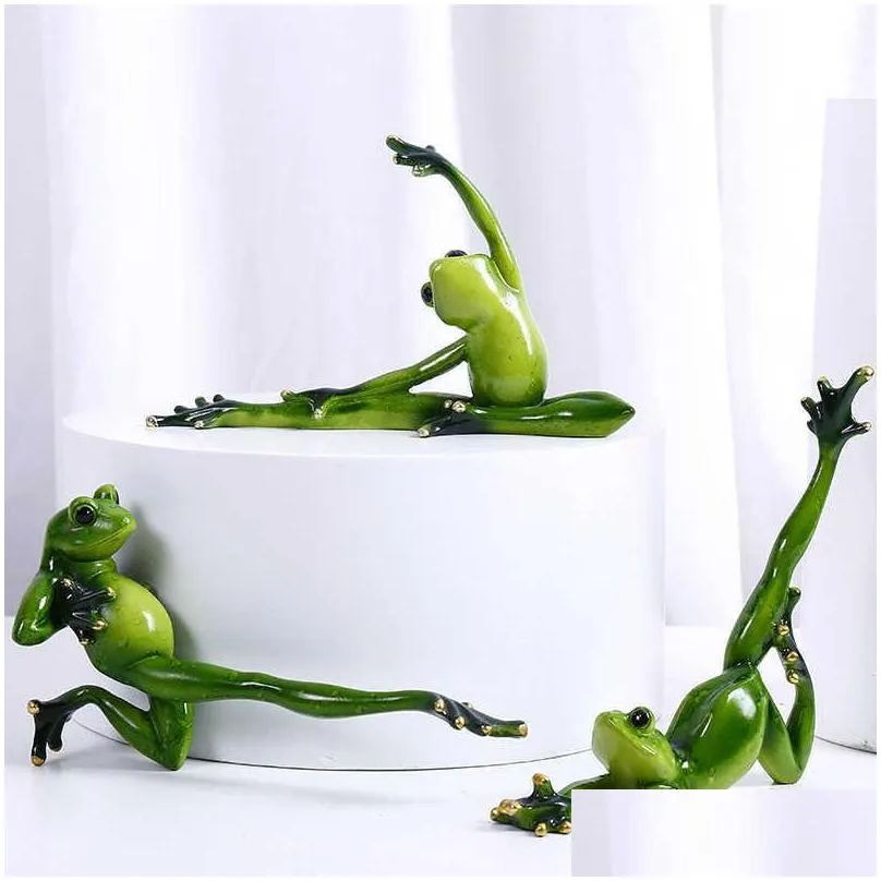 vilead resin yoga frog figurines garden crafts decoration porch store animal ornaments room interior home decor accessories 210728