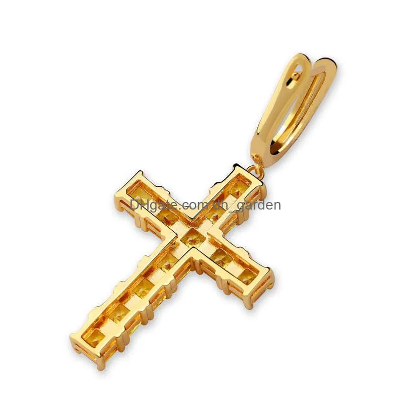 square yellow purple cubic zirconia hiphop cross earrings for mens fashion gold plated jewelry women dangle iced out diamond hoop ea