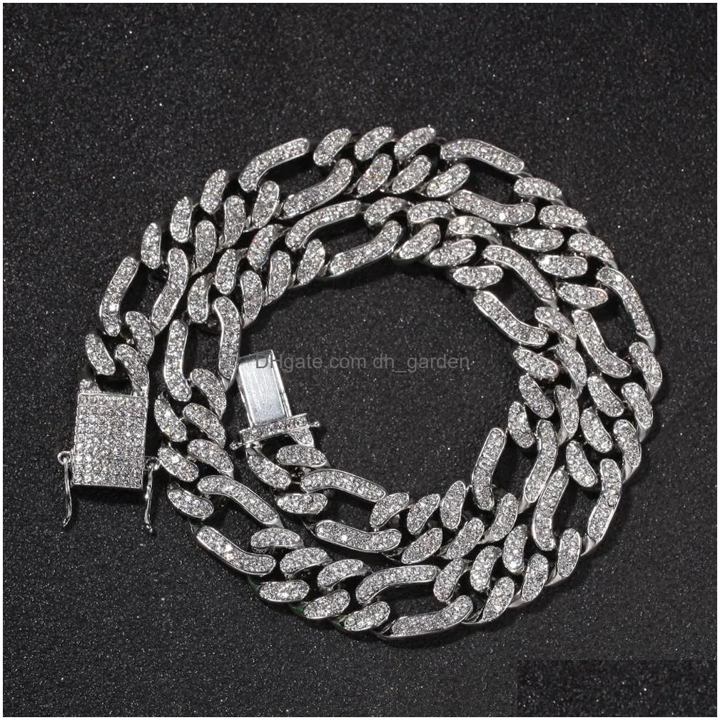 13mm hip hop bling chains jewelry men iced out chains rap personality alloy diamond figaro cuban link chains necklaces