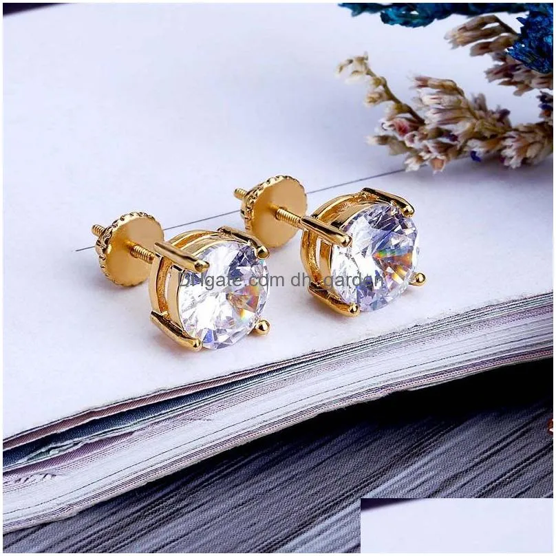 2020 high quality fashion round gold silver simulated diamond earrings for mens hip hop stud earrings jewelry