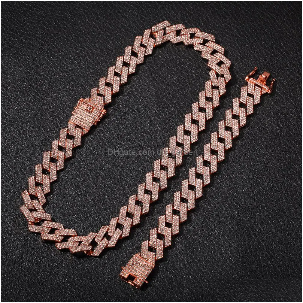 iced out  cuban link chain mens rose gold chains thick necklace bracelet fashion hip hop jewelry