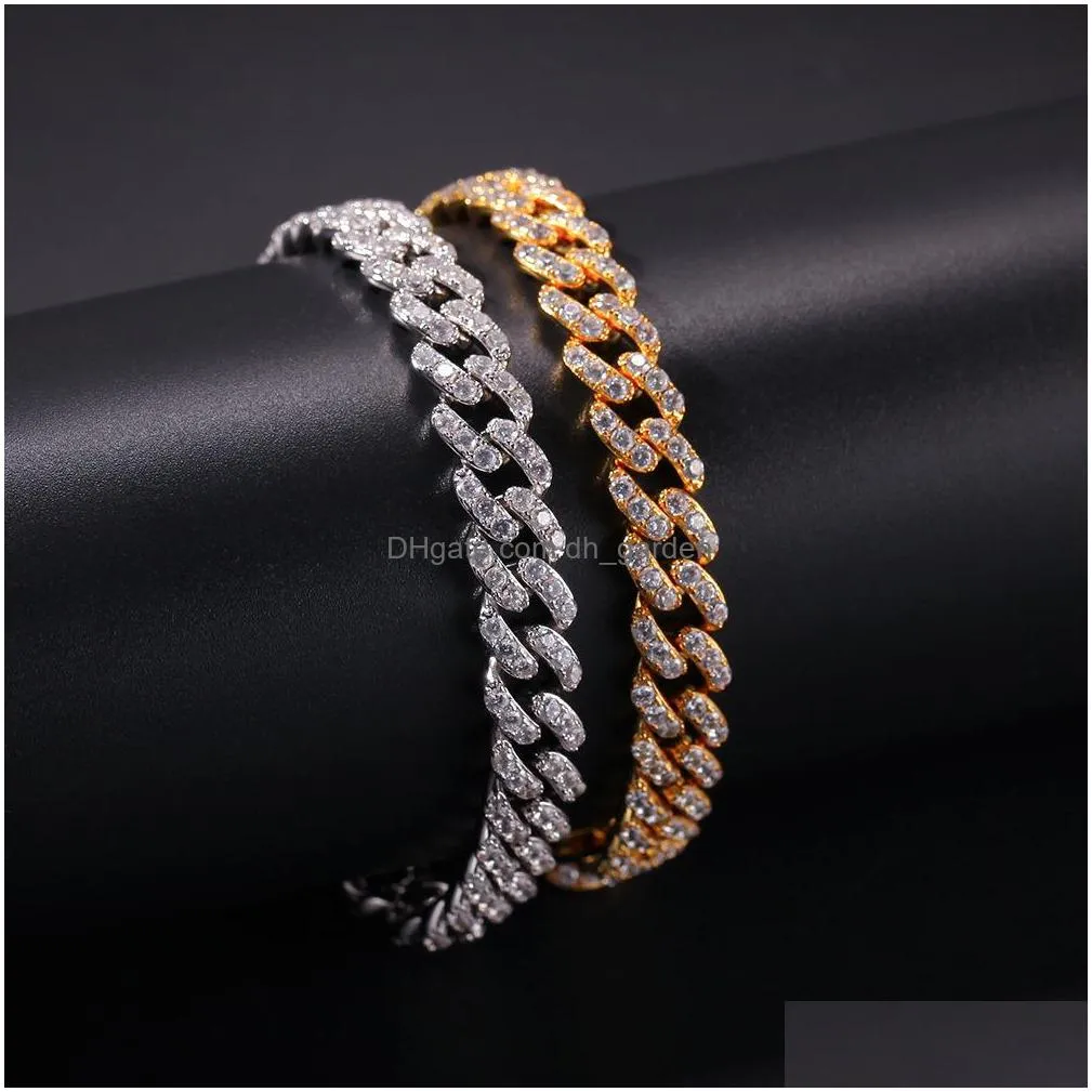 8mm cz diamond iced out chain necklaces hip hop bling fashion gold silver  cuban link mens necklaces