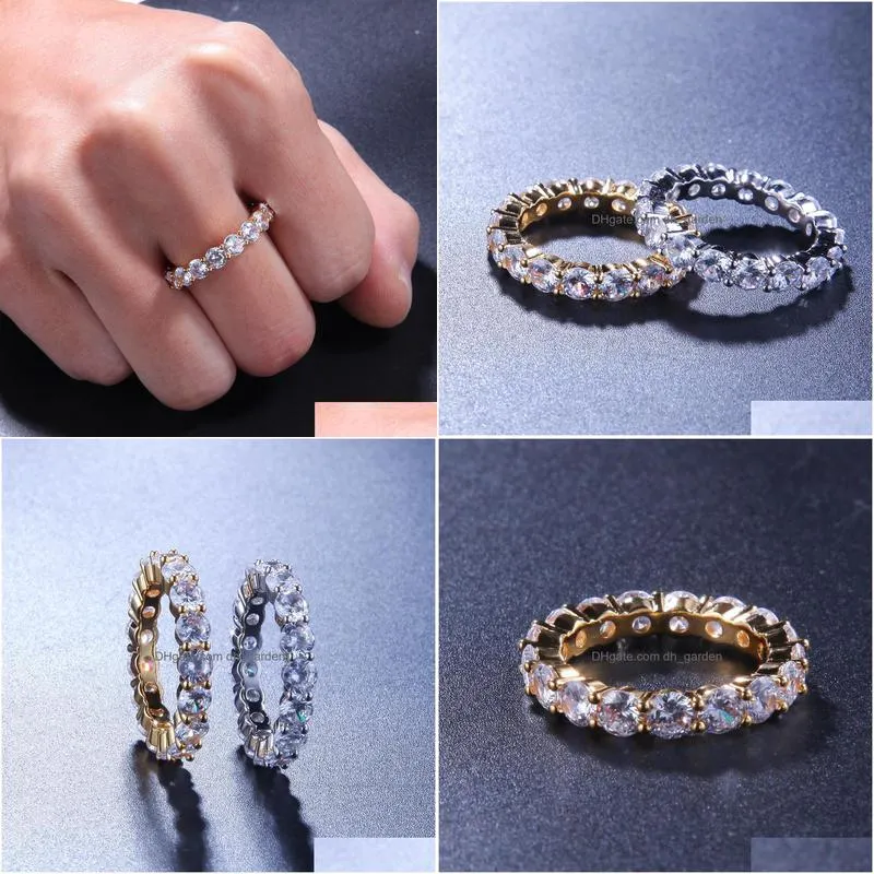 hip hop bling mens womens jewelry rings gold silver single row zircon diamond engagement iced out rings