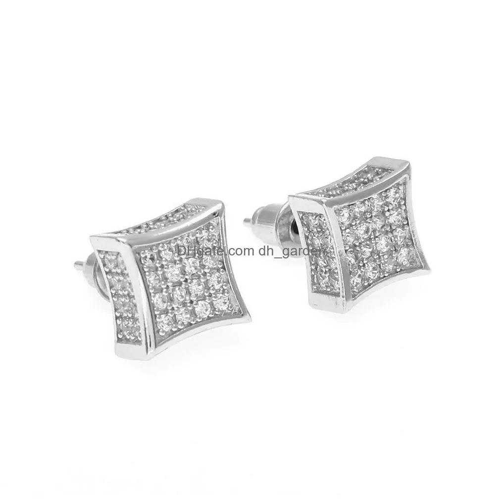 new mens designer jewelry stud earrings hip hop cubic zirconia diamond fashion earrings copper white gold filled crystal stud earring