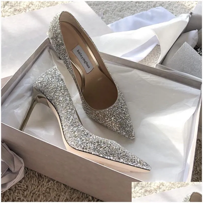 luxury sequined bridal shoes woman pumps gold silver black glitter wedding shoes pointed toe stiletto ladies fashion women heels formal occasion shiny