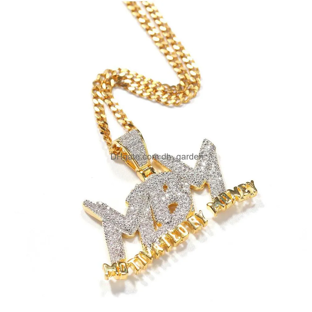 zircon letter mbm iced out pendant mens necklace jewelry mens 14k gold plated chains diamond bling hip hop jewelry with 24inch cuban