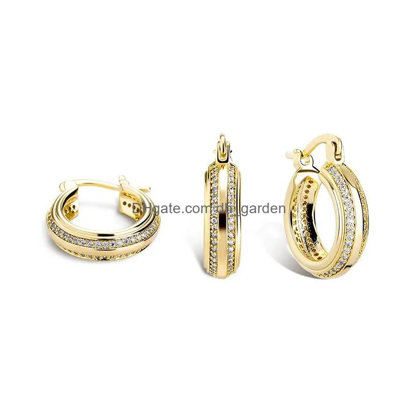 hip hop jewelry iced out double row zircon hoop earrings bling men women diamond stud gold silver earring