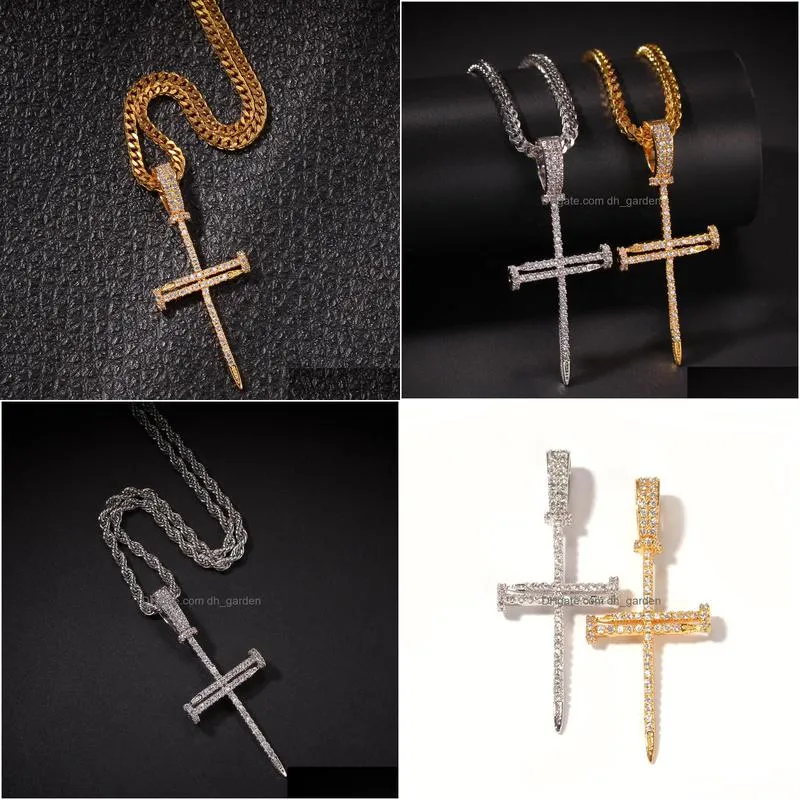 gold silver iced out cross pendant chains for mens hip hop jewelry with stainless steel  cuban link or twist chain necklace