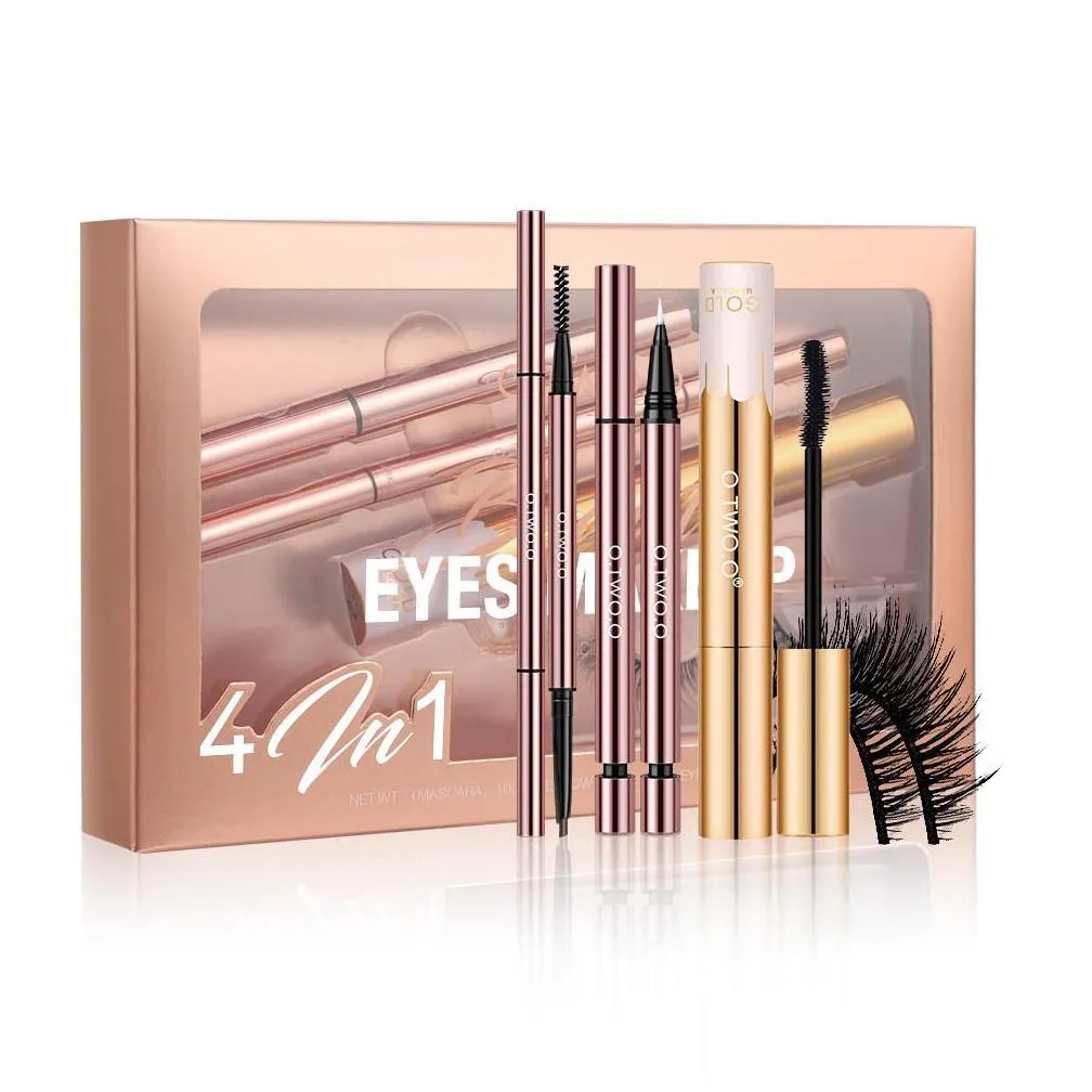 o.two.o 4 in 1 eyes makeup set complete kit waterproof longlasting eyebrow pencil eyeliner mascara womens cosmetics