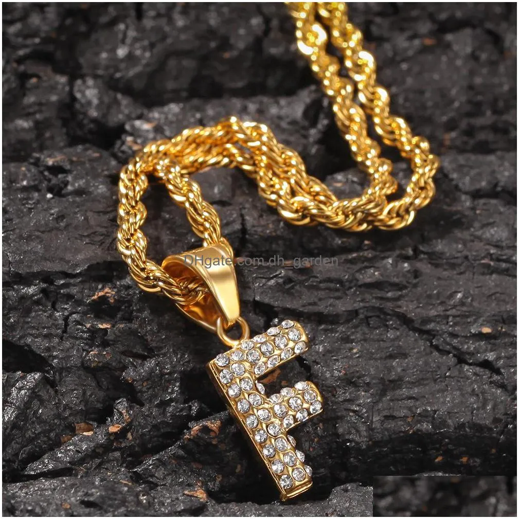 iced out mens hip hop necklace fashion womens gold silver stainless steel diamondstudded mini letter pendant necklace